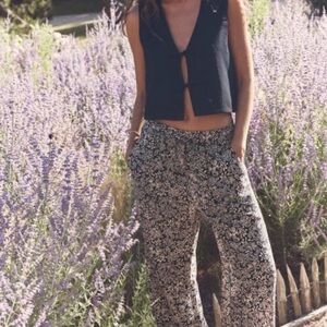 Zara Blue and tan Patterned Wide Leg Pants